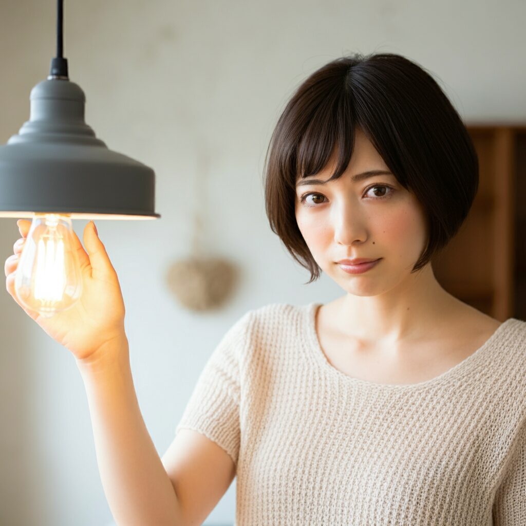 電球を外そうとしている女性