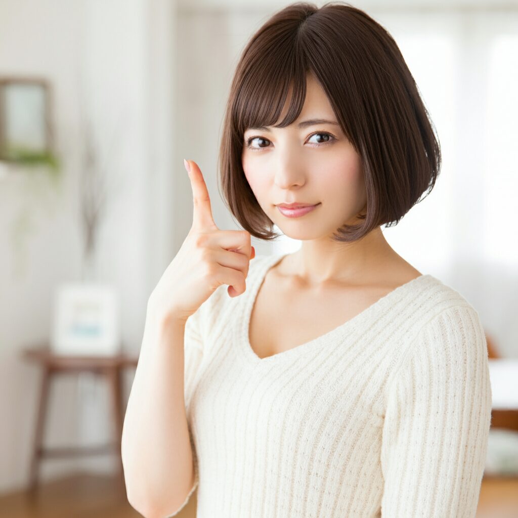 女性が人差し指を立てている