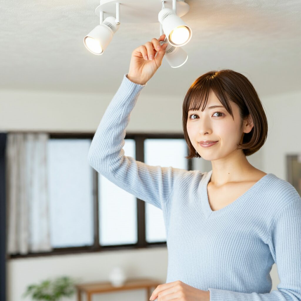 女性が電球を外そうとしている