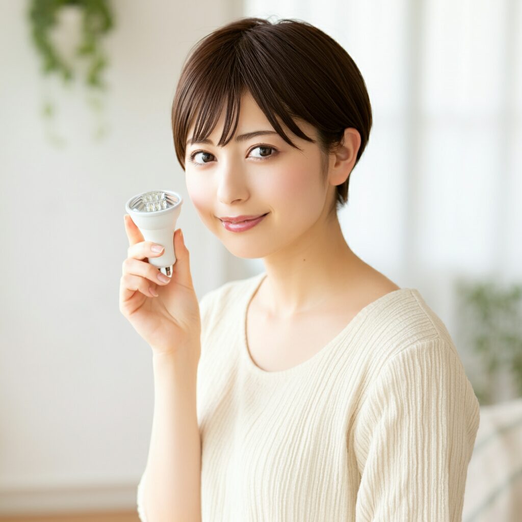 女性がGU10の電球を持っている