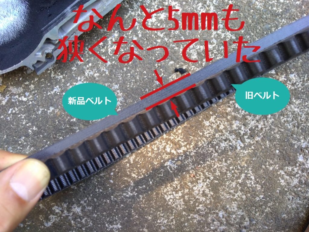 新旧のドライブベルトの幅の違い