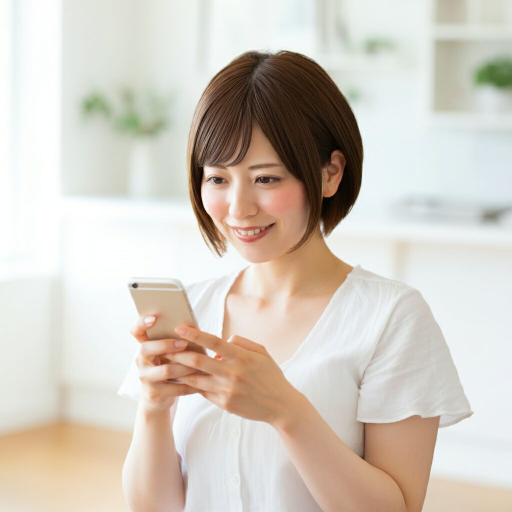 女性がスマホで調べ事をしている