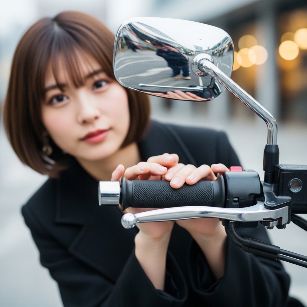 女性がグリップヒーターに手をかけている