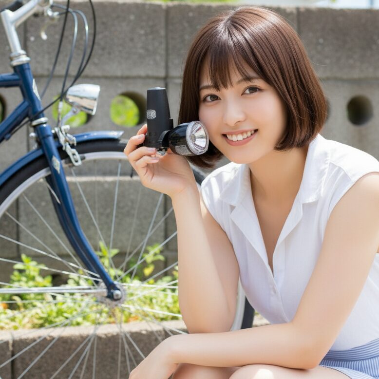 自転車のタイヤの横のライト