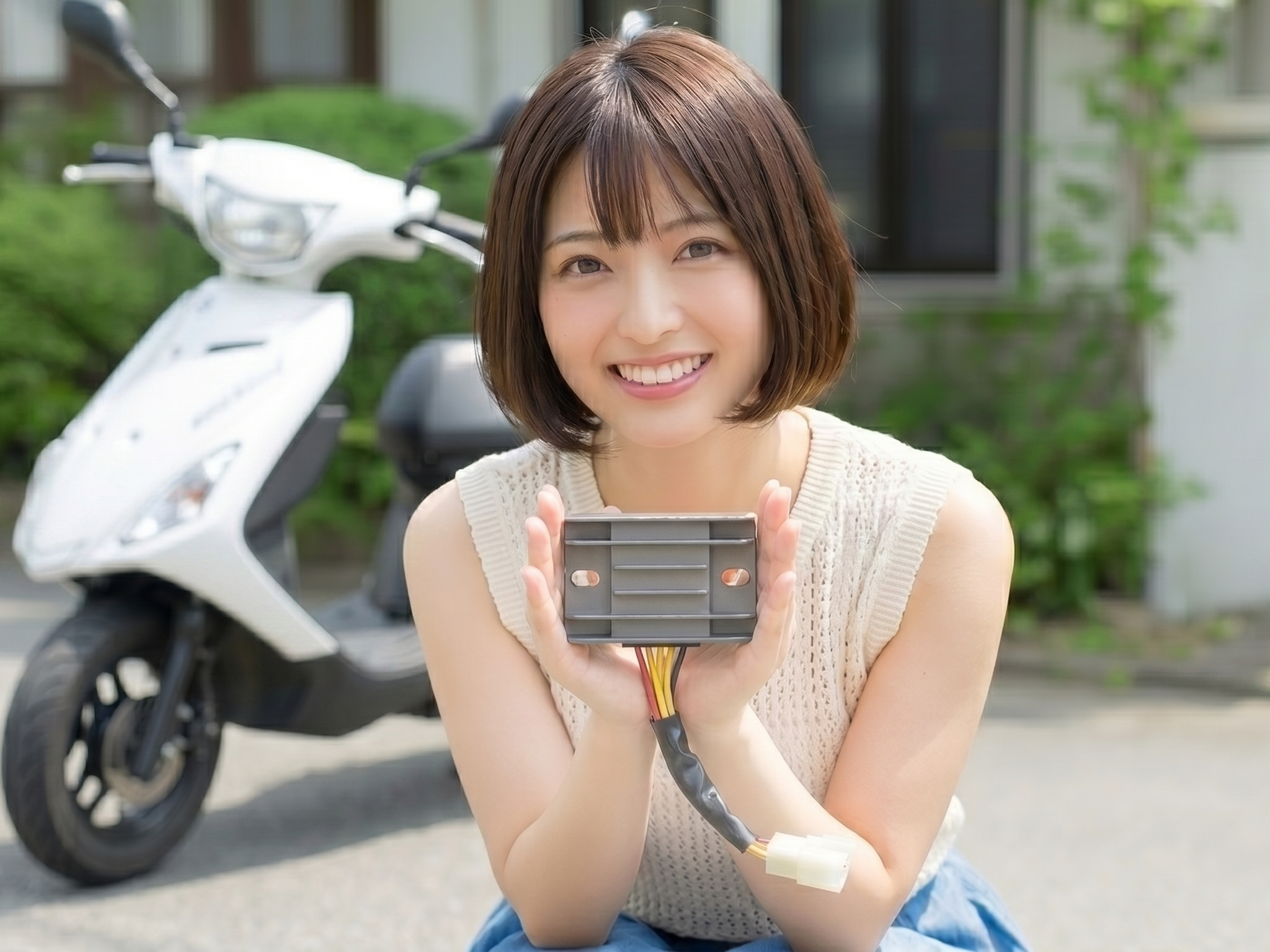 女性がアドレスV125Sのレギュレーターを持っている