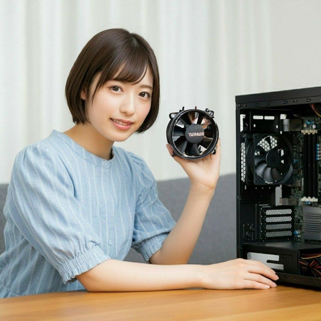 cpuクーラーを手にしている女性