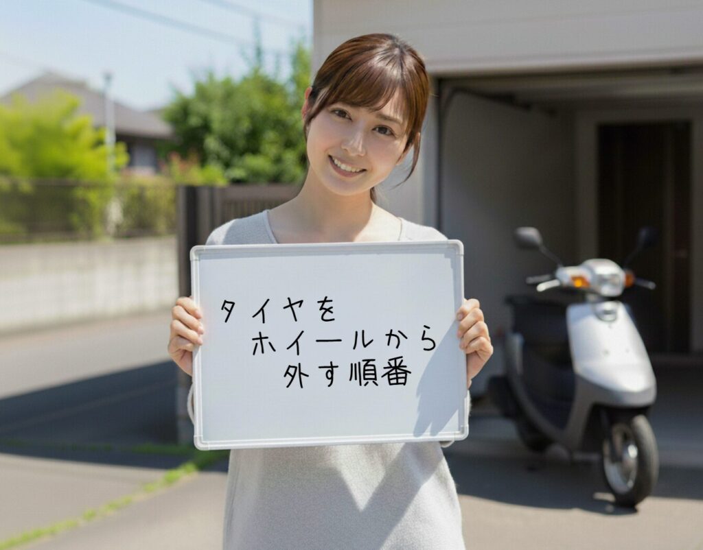 アプリオのタイヤ交換で、タイヤをホールから外す順番