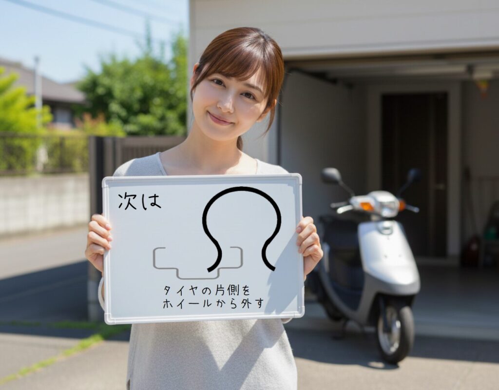次はタイヤの片側をホイールから外す