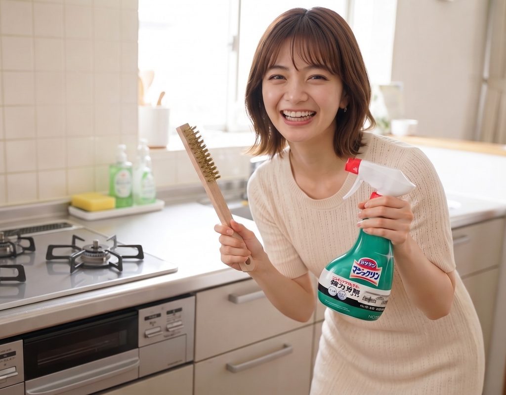 コンロの火がついてうれしい様子